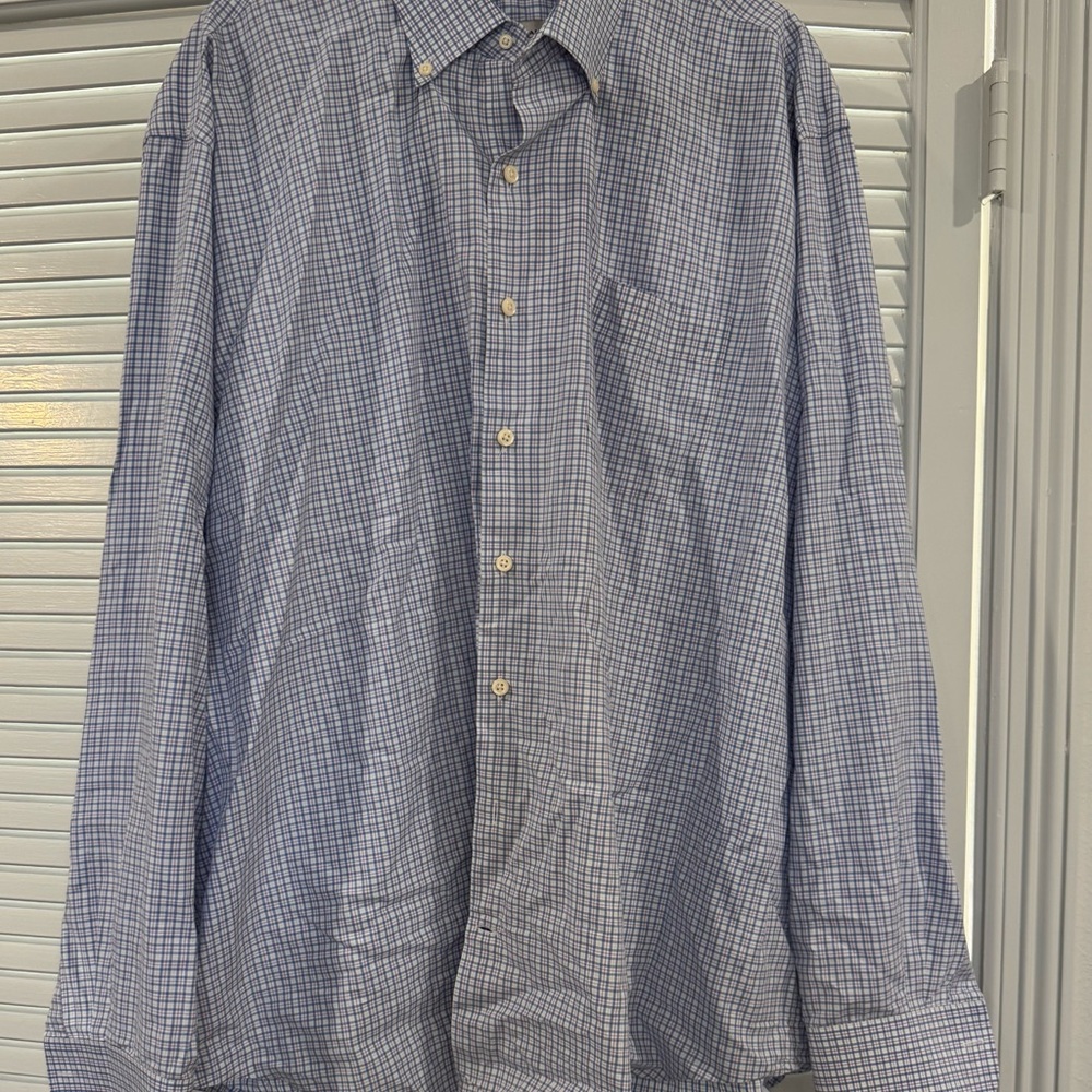Peter Millar Blue Checkered Button-Down Shirt - image 1